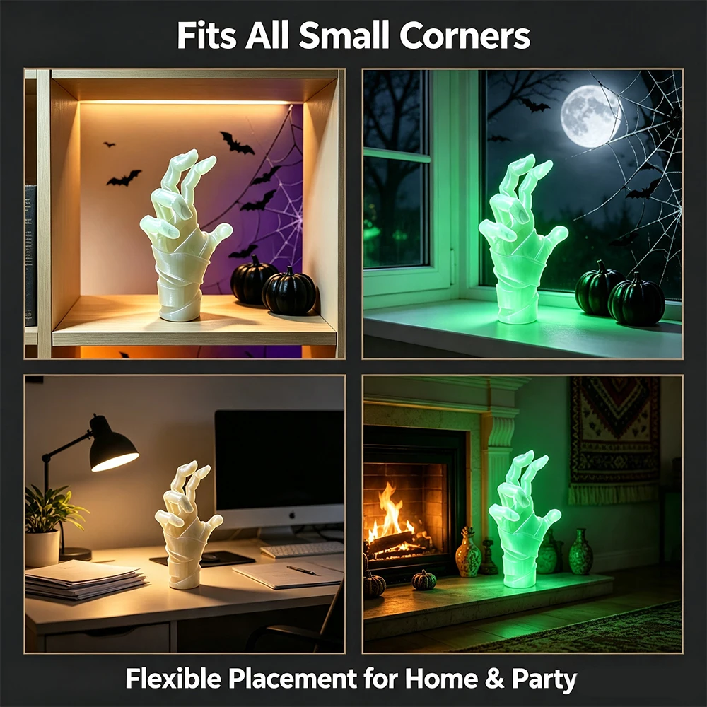 2Pcs 3D Printed Halloween Mummy Hand, Luminous Glow Figurine, Creative Desktop Tabletop Ornament for Holiday Home Decor