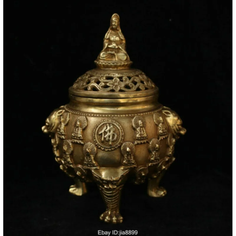 

Chinese Buddhism Bronze Brass Kwan-yin Guan Yin Statue Incense Burner Censer