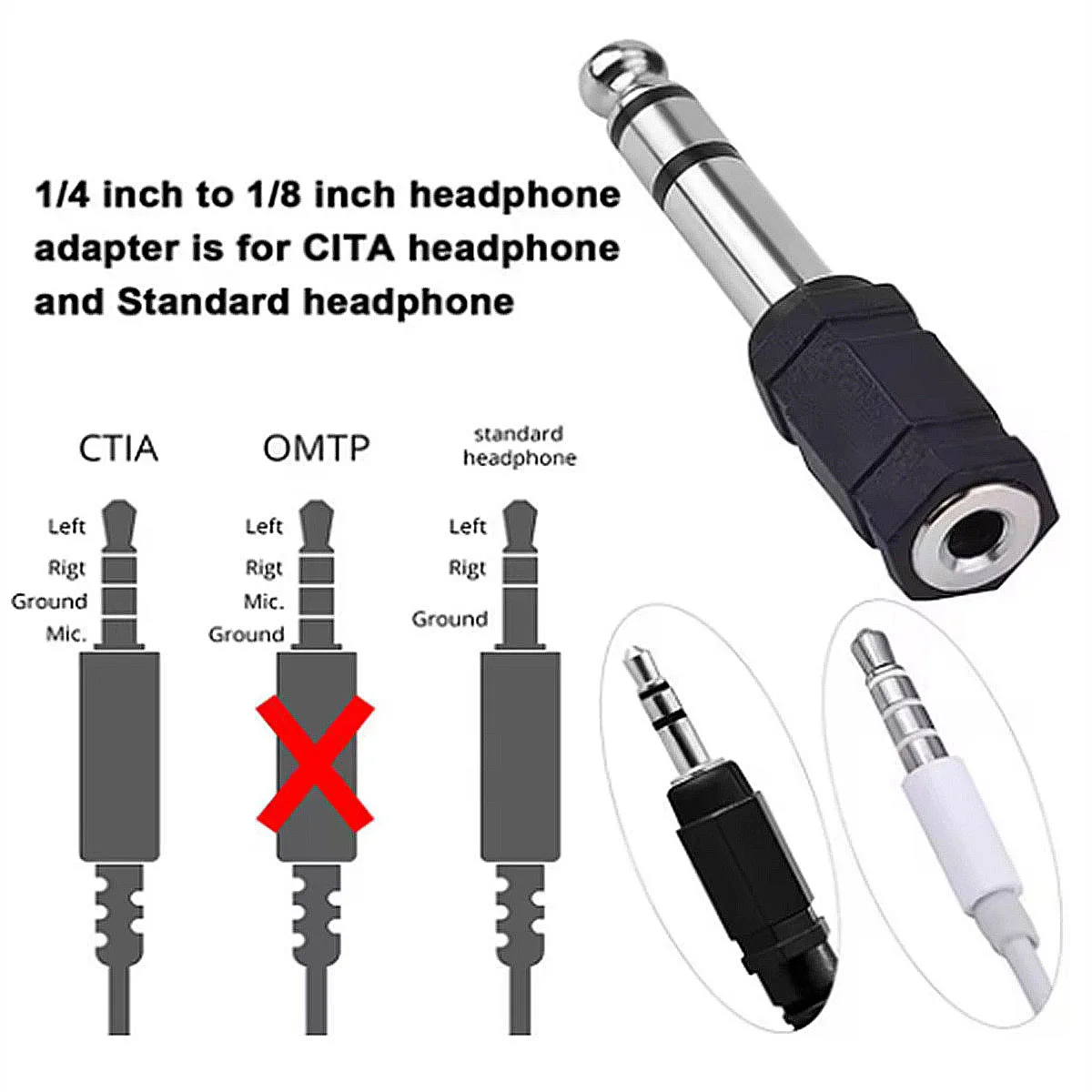 3.5mm Female To 6.35mm Male Stereo Headphone Audio Adaptor Microphone Connector For Pro Audio Applications