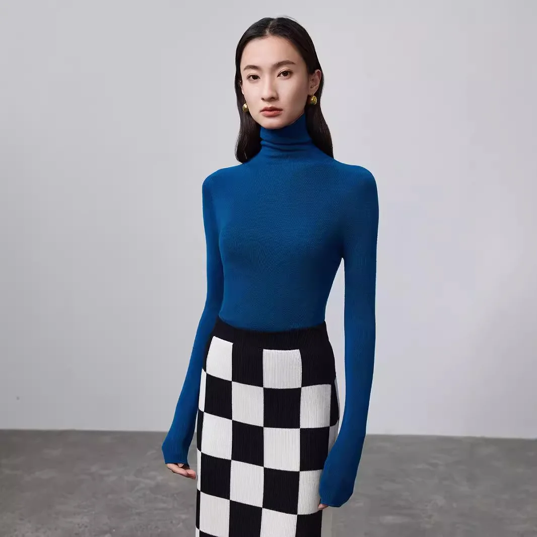 

Autumn and winter high-end soft and sticky wool knitted sweater with seamless high collar and inner lining as the base layer