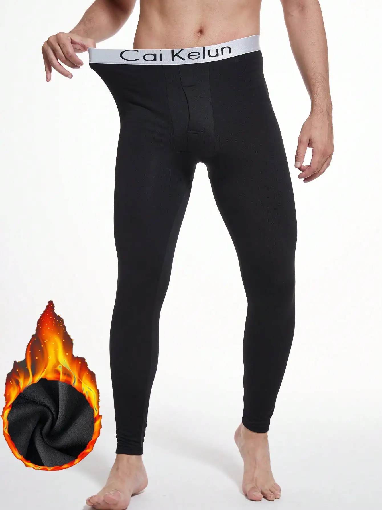

Men's Black Thermal Lined Long Johns - Warm, Stretchy, Non-Deforming Base Layer for Cold Weather