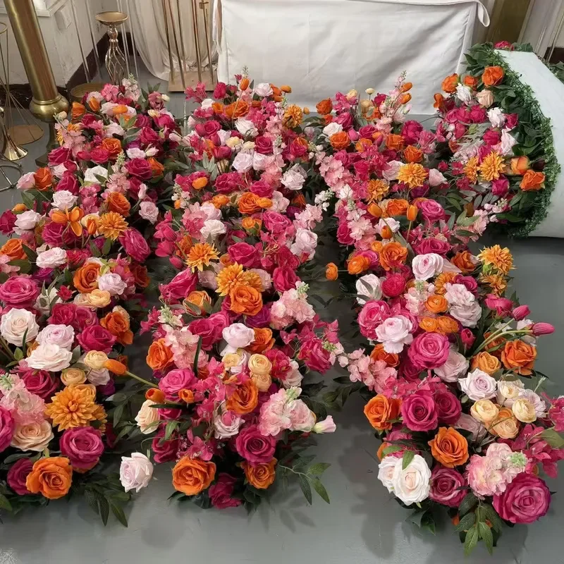 Handmade 6ft Rose Pink Orange Flower Runner High Quality Arts Crafts Wedding Scene Decoration IFG Factory Direct Supply for