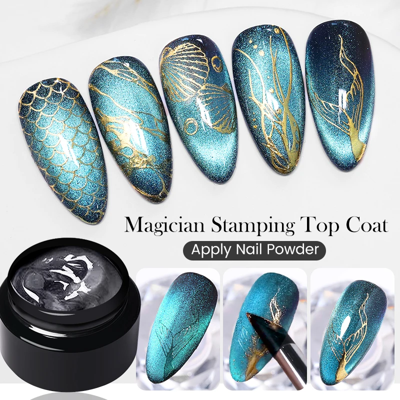 BORN PRETTY 5ml Magician Stamping Top Coat  No Wipe Clear Stamping Gel and Apply Nail Powder Manicure Stamping Varnish