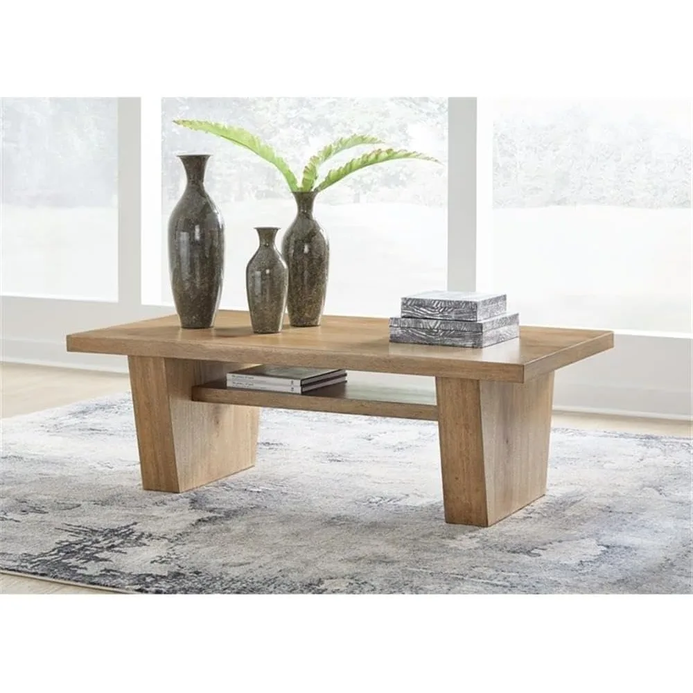 Kristiland Classic Cocktail Table with 1 Lower Shelf, Light Brown