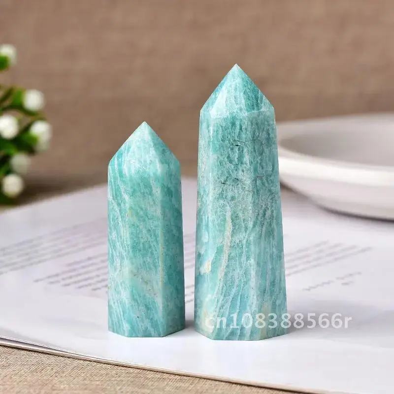 

Natural Crystal Point Amazonite Stone Healing Obelisk Quartz Wand Green Ornament for Home Decor Reiki Energy Stone Pyramid 1pc