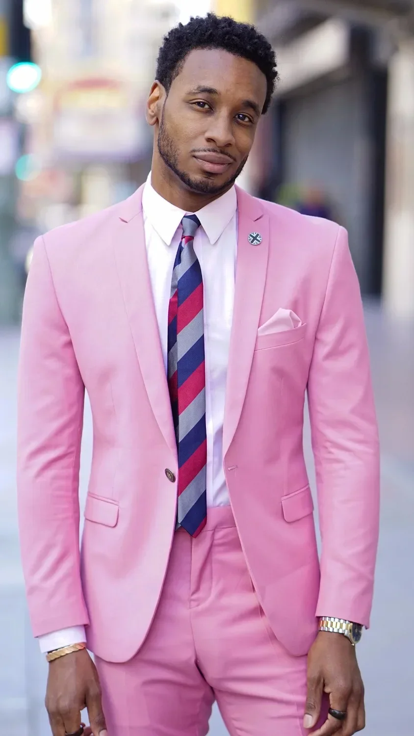 Elegant Hot Pink Men Suit High Street Slim Fit 2 Piece Casual Beach Tuxedo Custom Blazer Sets Party Prom Jacket Terno Masuclino