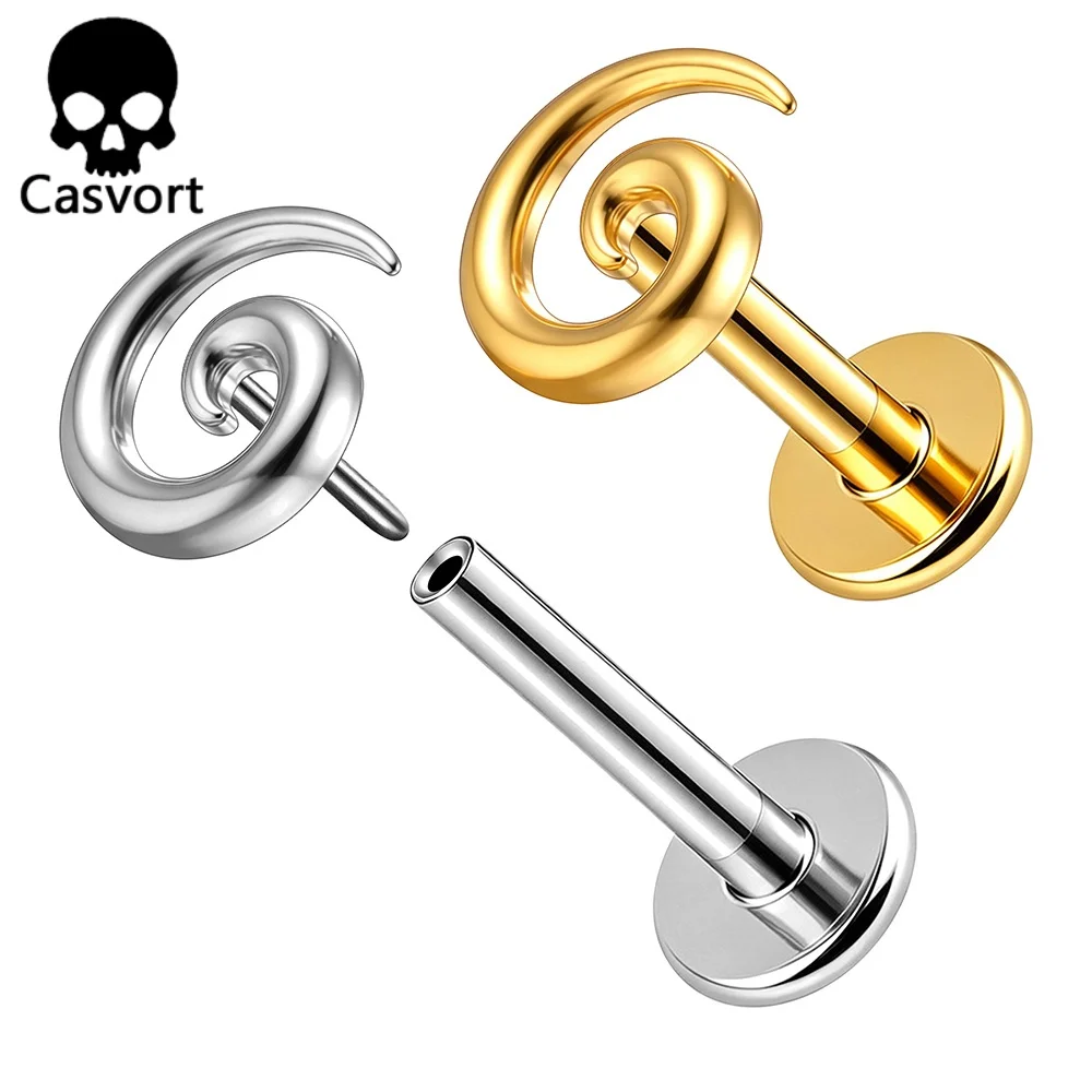 Casvort 1PC ASTM F136 Titanium Vortex Swirl Lip Labret Ring Threadless Flat Back Stud Conch Helix Ear Piercing Minimalist