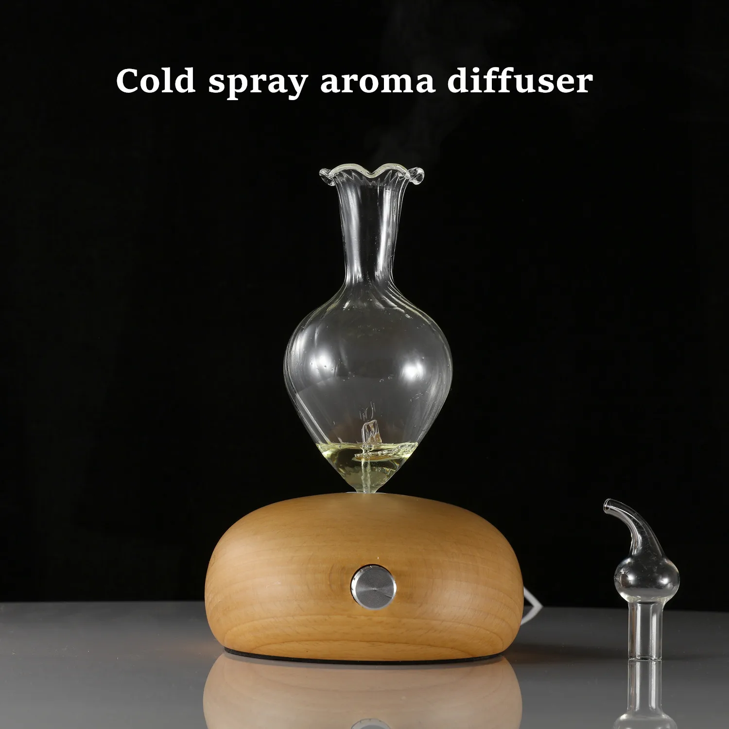 Difusor de aceites esenciales puros de aromaterapia de vidrio de madera, nebulizador de aire, humidificador para el hogar, aparato de aire acondicionado