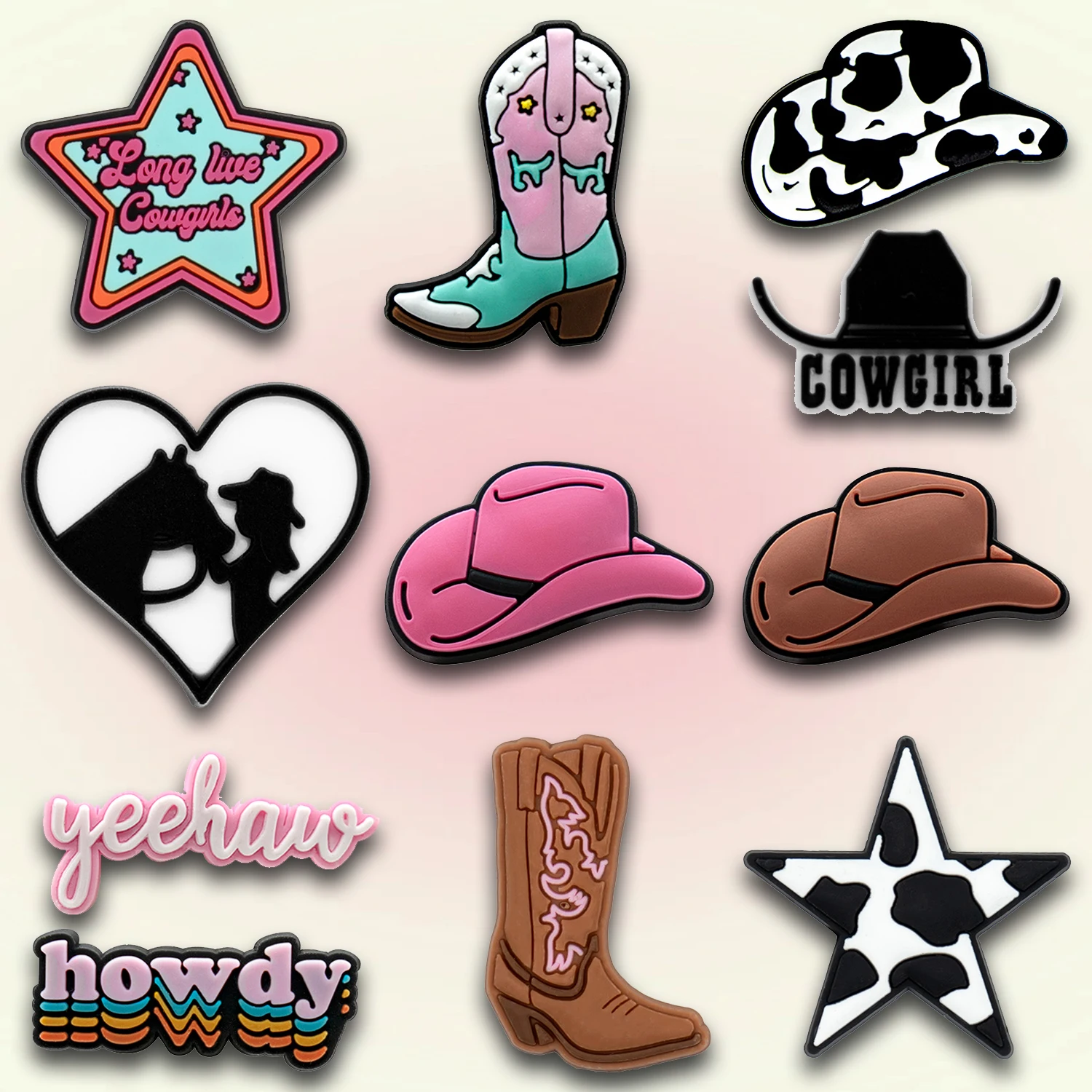 11/12 Stück PVC Western Style Cowboy Schuh Charms Cowgirl Schuhe Dekorationen Pins für Jungen Mädchen Geschenk Sandalen Zubehör Clog Schnalle – Detail 1