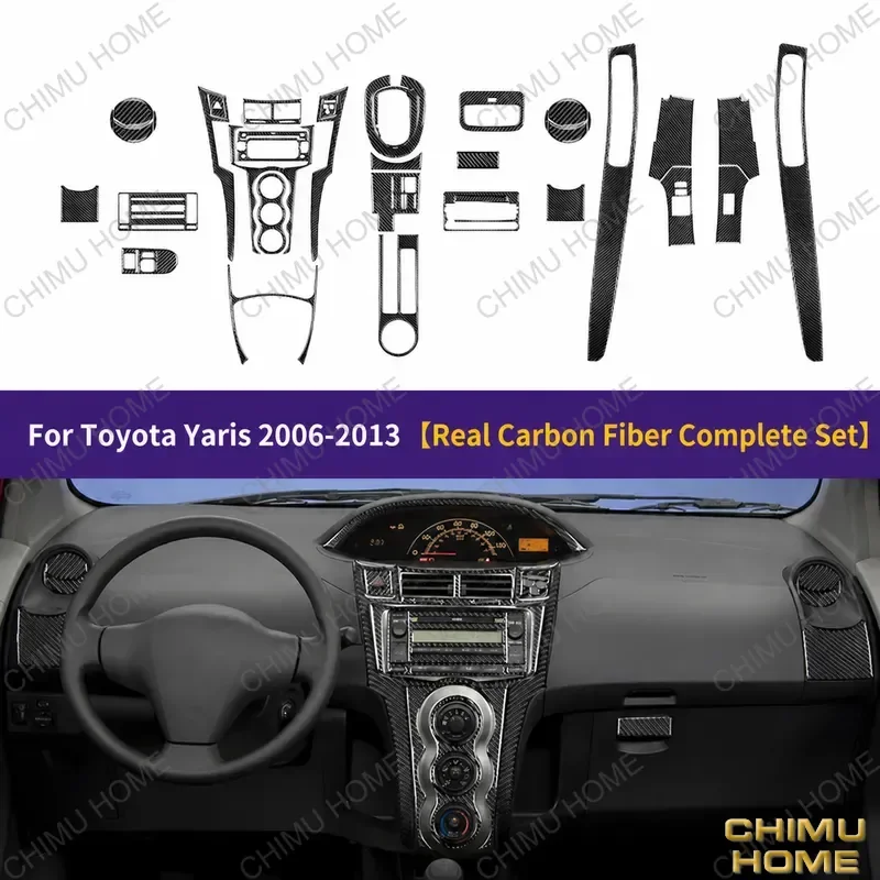 【CHIMU HOME】 Real Carbon Fiber Interior Trim Kit for Toyota Yaris 2006-2013 Dashboard Decoration Sticker Accessories