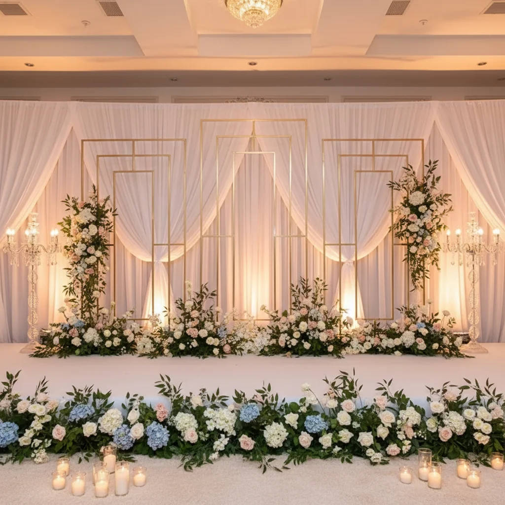 

Gold Wedding Arch, Iron Metal Backdrop Stand for Outdoor/Indoor Ceremony, Decorative Gate, Party Photo Booth Props