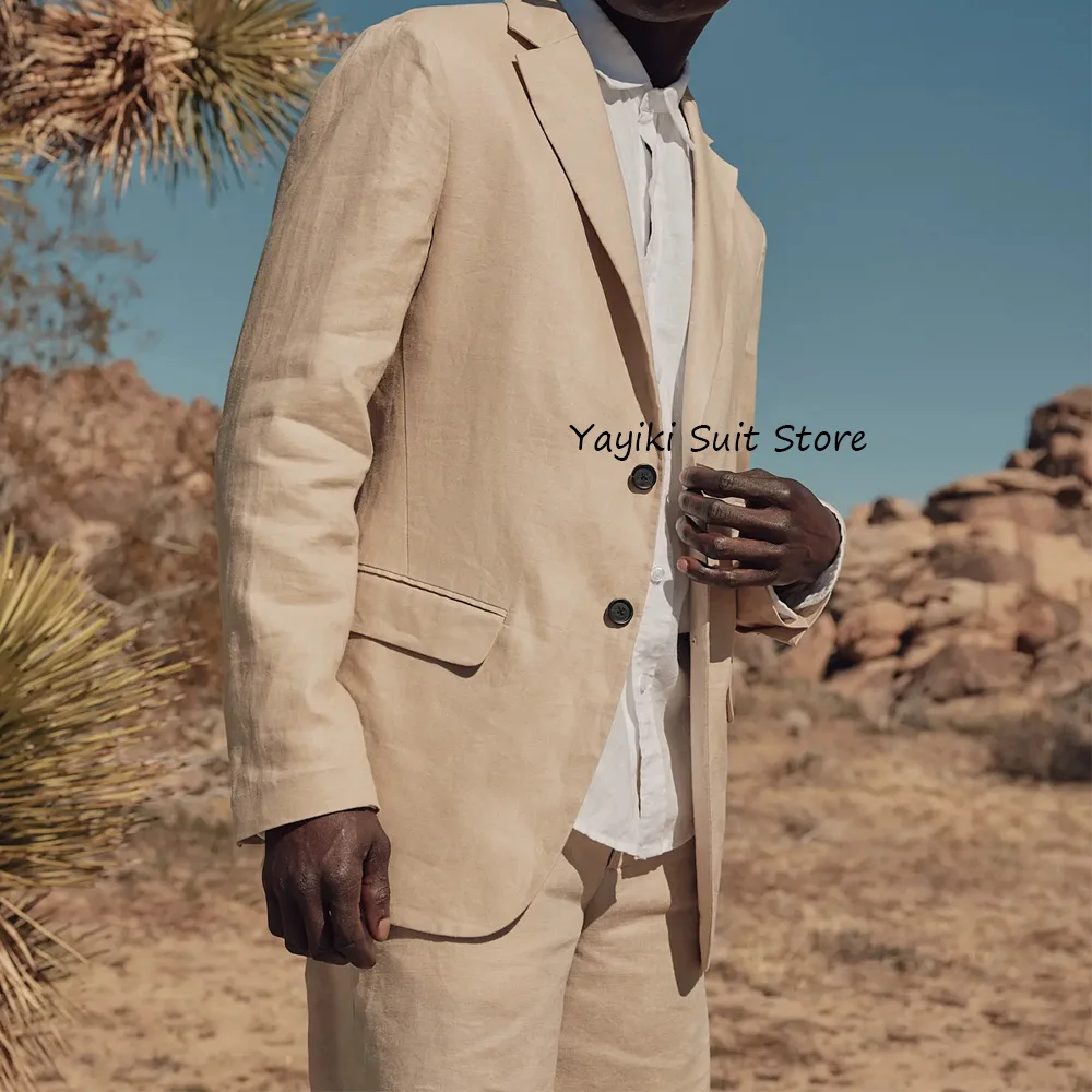 

Классический мужской костюм с воротником, элегантный льняной комплект из 2 предметов для мужского наряда, легкие повседневные мужские комплекты одежды, модный блейзер, одежда