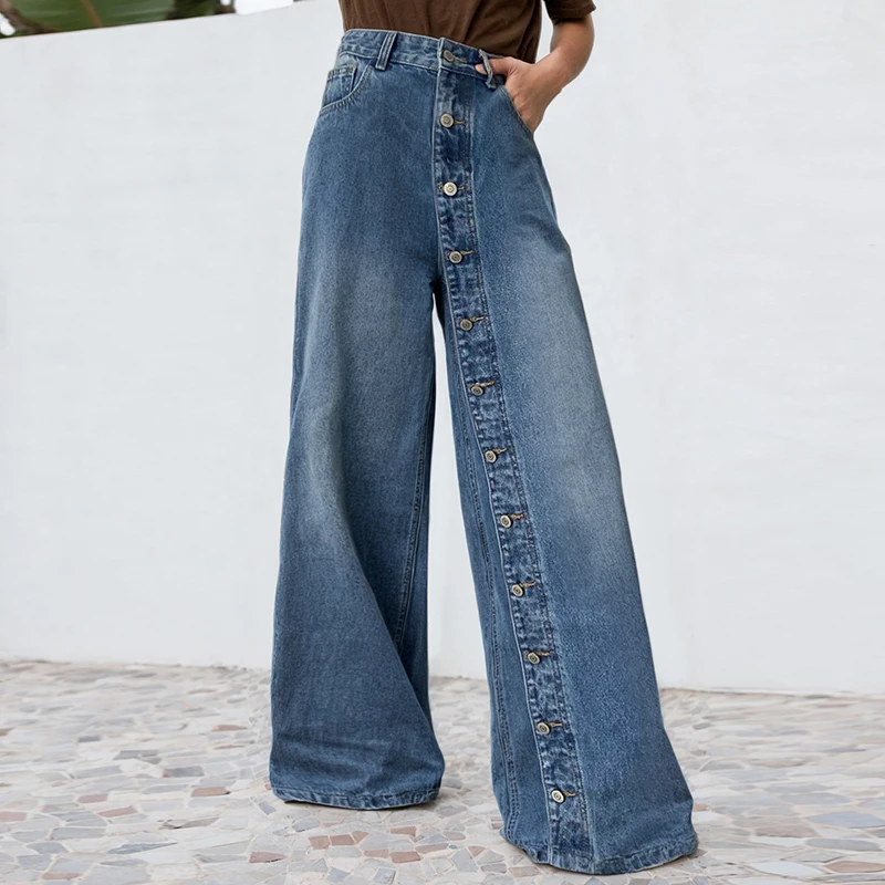

Women‘s Autumn Winter Baggy Jeans Pants 2025 New Buttoned Pockets High Waisted Boyfriends Loose Jean Trousers for Urban Woman