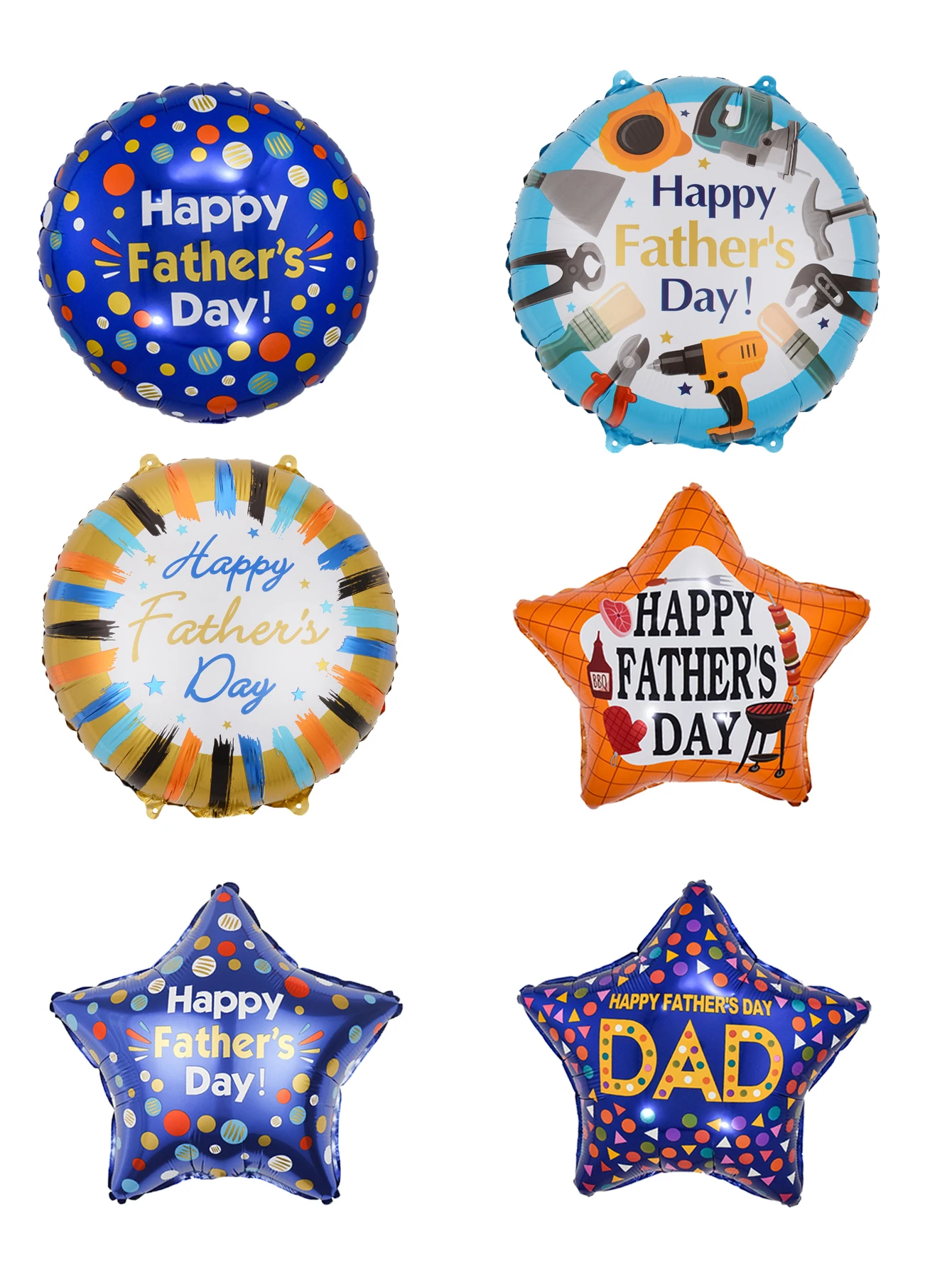 6pcs 18inch English Spanish Happy Father\'s Day Round Star Balloons Best Dad Helium Balloon Papa Father\'s Day Party Decorations