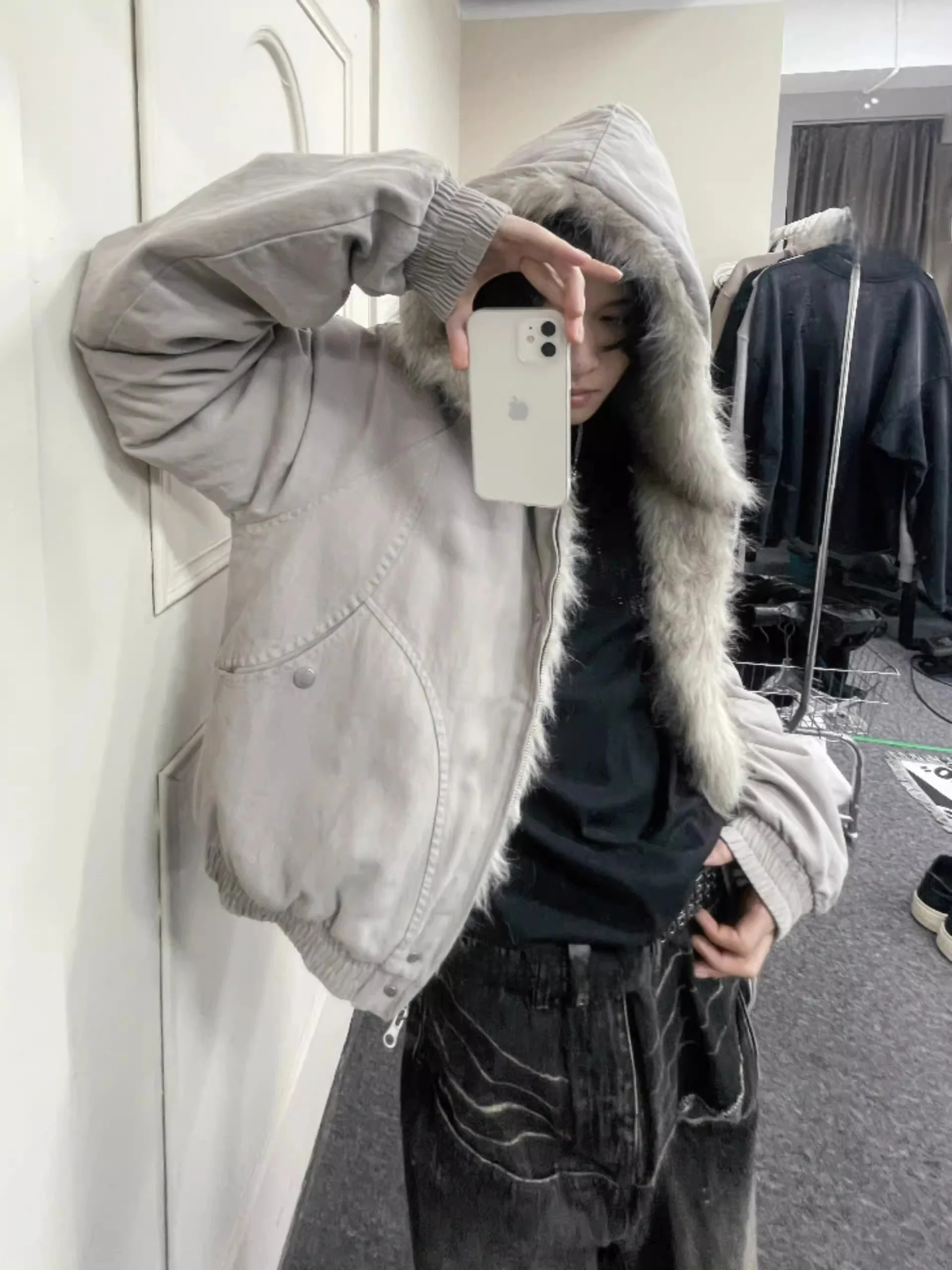 

American Retro Thiened Hooded Cotton Jaet Men Women Winter Loose Thiened Interlined Mountain Eagle Cotton Coat Trendy