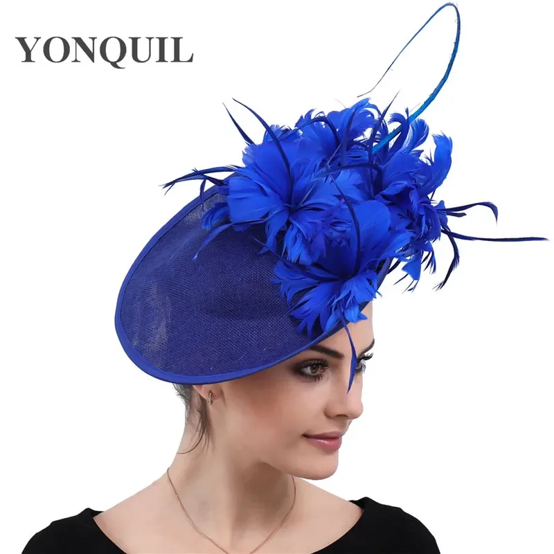 Red Fascinator Hats For Women Wedding Elegant Fascinator With Feather Flower Adorn Headpiece Lady Cocktail Headwear