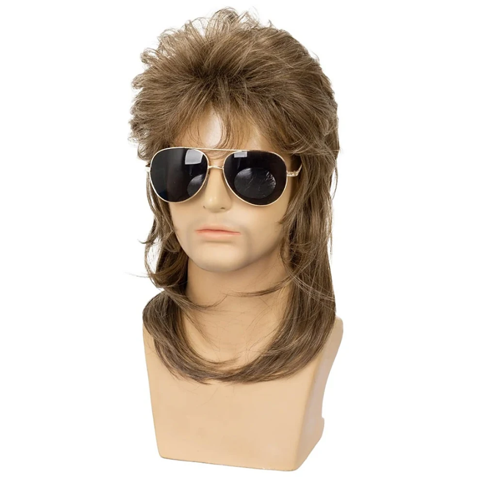 HAIRJOY Sallcks Herren Vokuhila Perücken Kunsthaar Lockiges 70er 80er Retro Cosplay Kostüm Perücke Rocker Disco Fancy Show Perücken – Detail 16