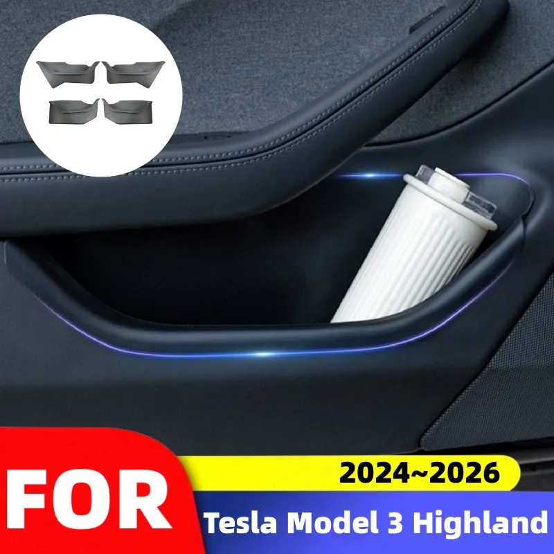 

For Tesla Model 3 Highland 2024 2025 2026 Car Door Slot Storage Box Front And Rear Door Handle Filler Organizer Tray Accessories