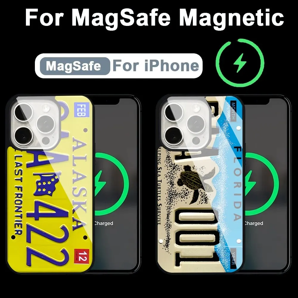 

License Plate Number Car Phone Case Alex Mirror For Magsafe Wireless Charging Caver For IPhone 13 14 15 Pro Max 11 12 Mini