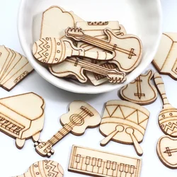 20pcs Mixed Musical Instrument Wooden Crafts For Scrapbooking Embellishments DIY Supplies Wood Slice Ornament Home Decor