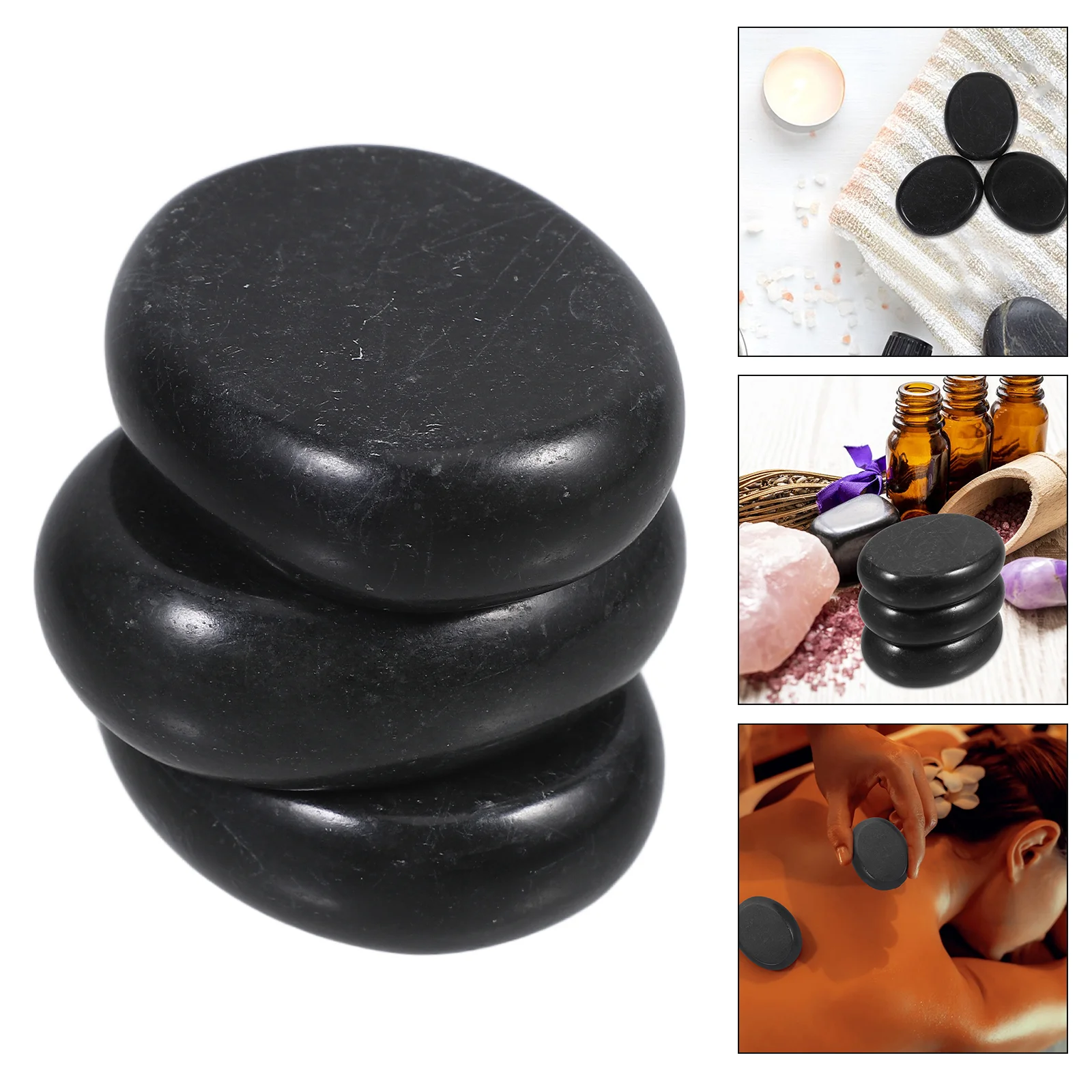 3 Pcs Relaxing Massage Stones Hot Spa Smooth Black Suitable for Electromagnetic Radiation Users