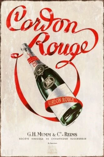 Cordon Rouge Champagne Publicidad Vintage Estilo Retro Cartel de Metal Mumm & Reims