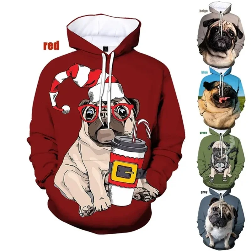 

PUG Dog Graphic Hoodies For Men 3D Cute Animal Printed Hooded Sweatshirts Kid Funny Essential Pullovers Women Fashion Hoodie Top