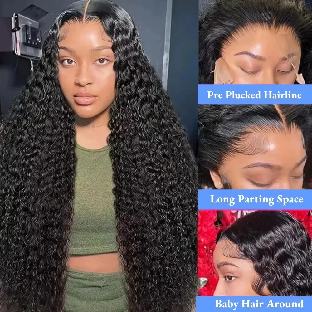 Perruques en cheveux humains à dentelle frontale HD 13x6 13x4, ondulées profondes, 40-46 pouces, densité 250, bouclées, perruque complète 360 en dentelle frontale pour femmes noires