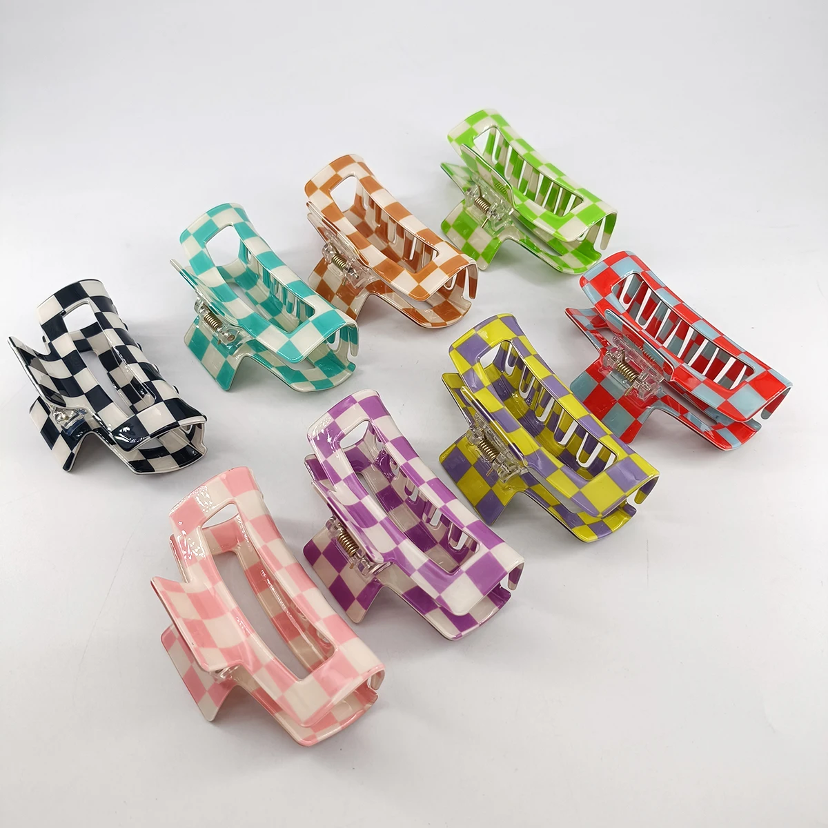 10.5cm Colorful Checkered Rectangle Hair Claw Clips For Women Girls Fashion Hair Clips For Styling Claw Clamps Hair Accessories