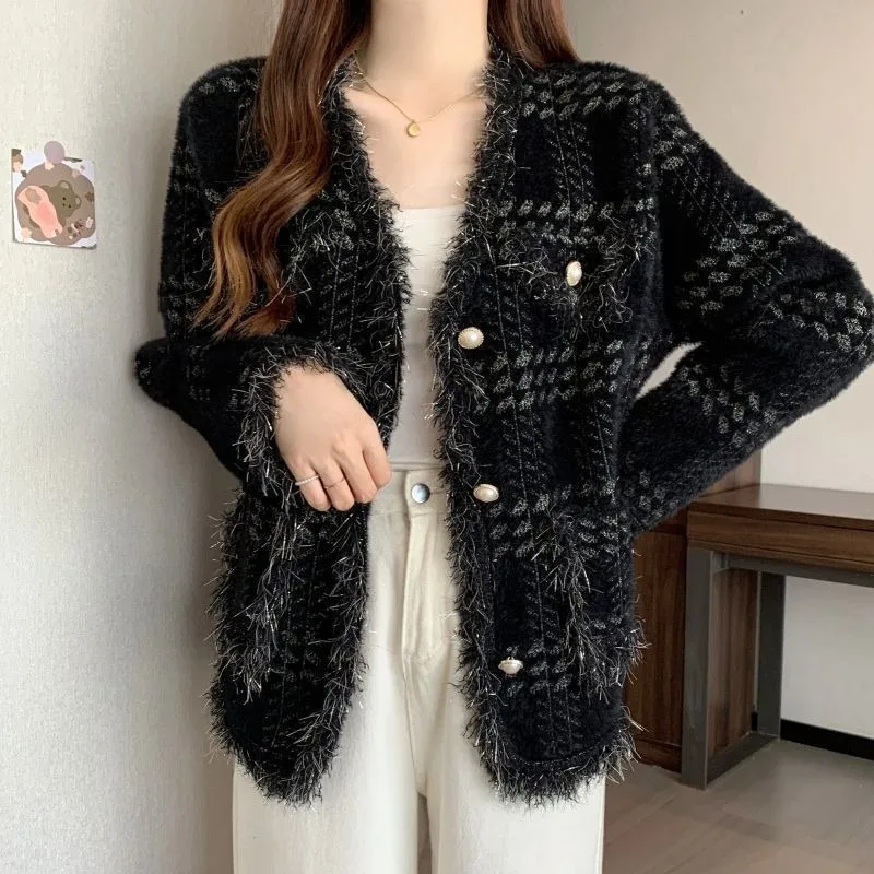 

Cardigan for Women Fringe Novelties in Casual Hot Youth Korean Style Lightweight Clothing Sales Y2k V Neck Knitted Sweater Woman
