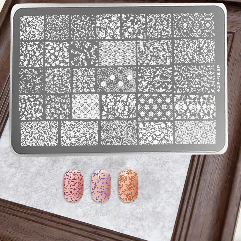 Floral Design Nail Art Transfer Stamping Plate Made from Special Steel for Precise Nail Polish Image Reproduction