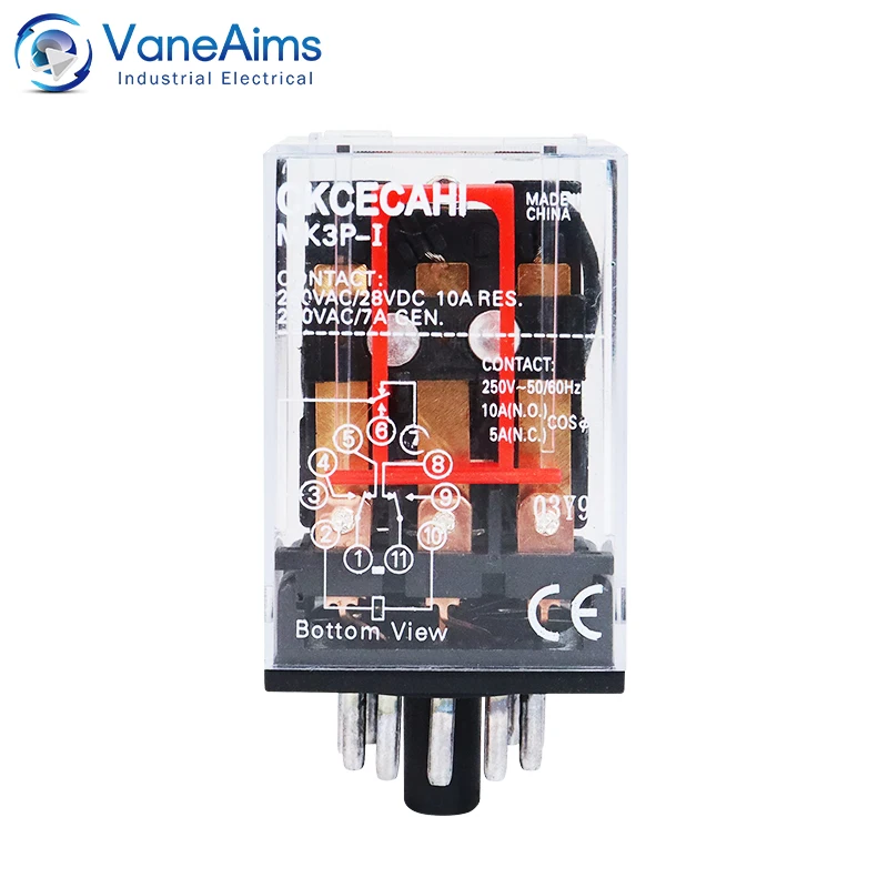 MK3P-I High power Intermediate Relay Coil General Micro Mini Electromagnetic Relay Switch AC110V/220V/380V DC6V/24V 10A VaneAims