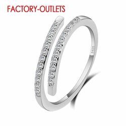 Genuine 925 Sterling Silver Resizable Ring Classic Fashion Jewelry Cubic Zirconia Pave Setting Women Girls Party Anniversary