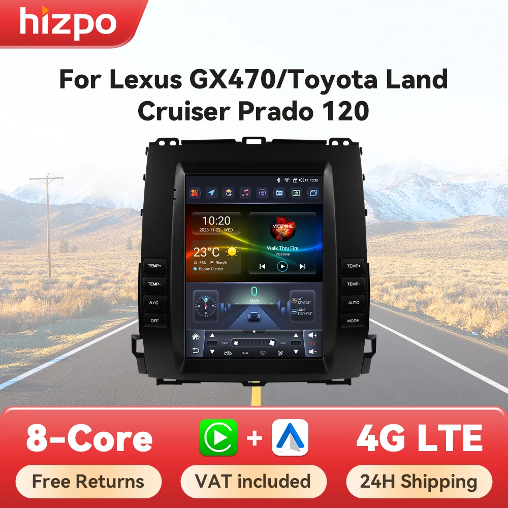 Hizpo 2 Din Android Car Radio Multimedia For Toyota Land Cruiser Prado 120 Lexus GX470 2002-2009 For Tesla Style GPS Carplay DSP