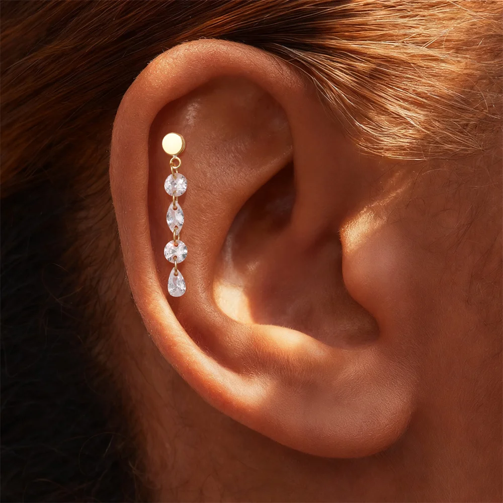 Aide S925 pendientes de plata de ley con circonita plana en espiral, pendientes minimalistas de cartílago de cristal para mujer, joyería de moda