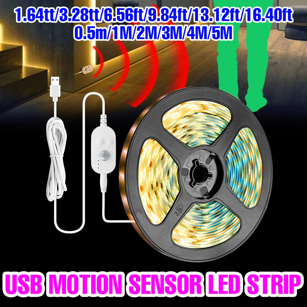

Светодиодный кухонный светильник с датчиком движения PIR, лампа под шкафом, USB DC5V, лента, светодиоды, лента, лестница, прикроватная тумбочка, шкаф, подсветка телевизора, декор