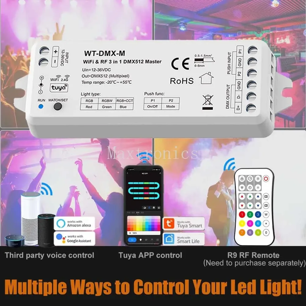 WT-DMX-M Tuya WiF 3 en 1 DMXorgMaster RGB/RGBW/RGB + CCT LED Pixel Johanna effets dynamiques avec Google Alexa Smart Life / R9 Remote