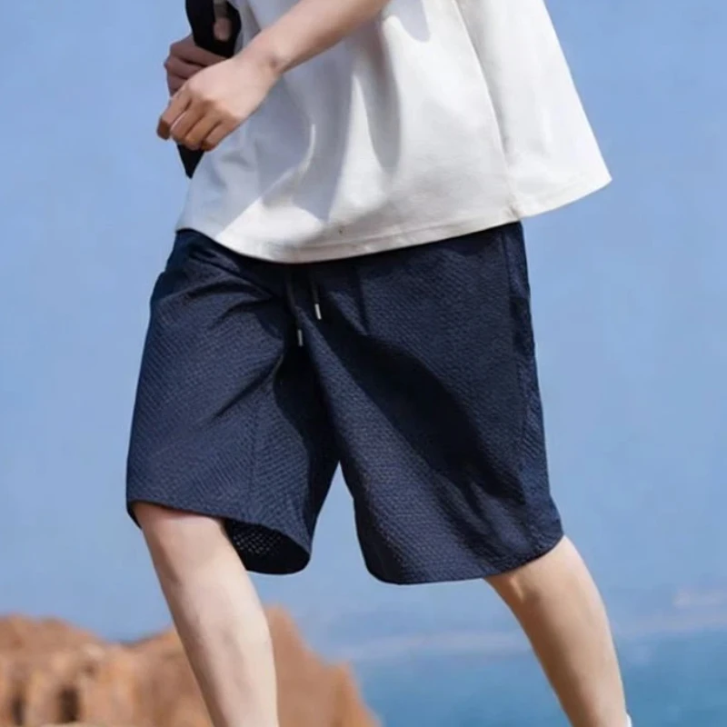 

Men's Summer Bubble Textured Casual Shorts Loose Elastic Waist Quick Dry Sports Five-Point Pants