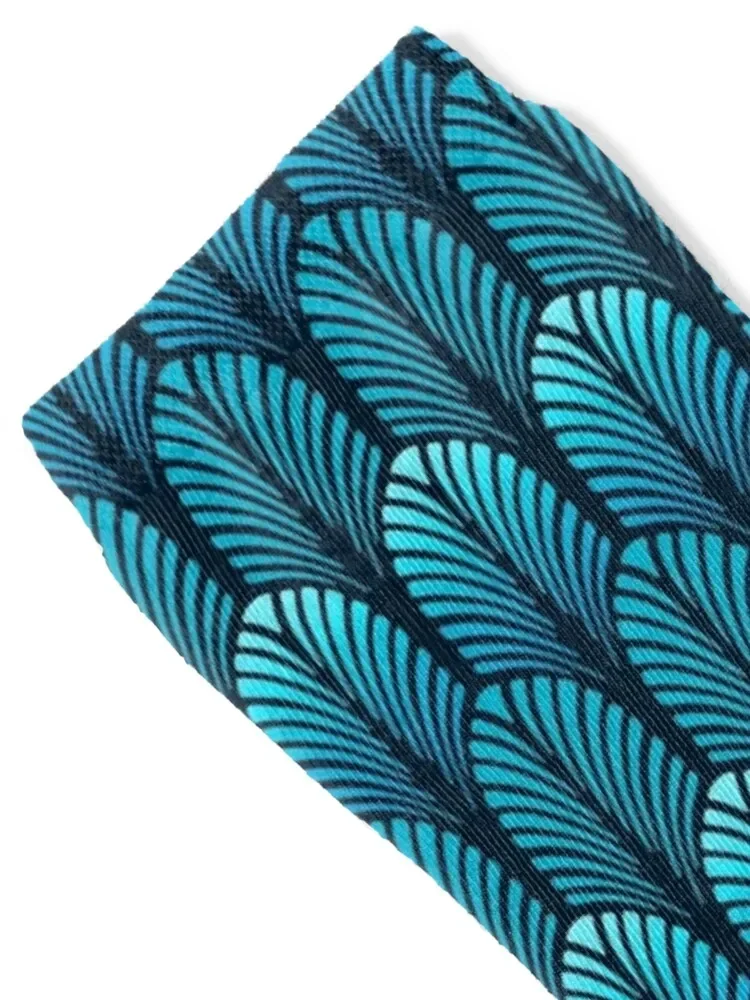 Art Deco Feather Pattern, Sapphire Blue Socks Hiking boots kawaii sheer ankle Girl'S Socks Men's