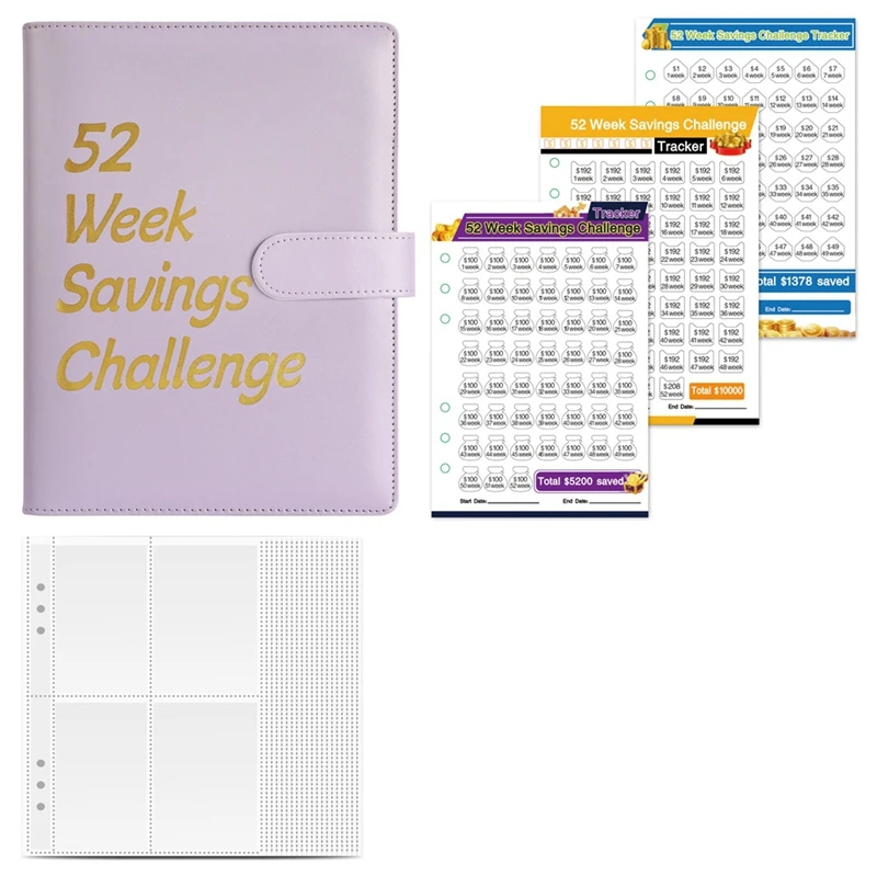52 Week Money Saving Challenge Binder,Money Saving Binder With Savings Challenges Book And Cash Envelopes, Purple Easy To Use