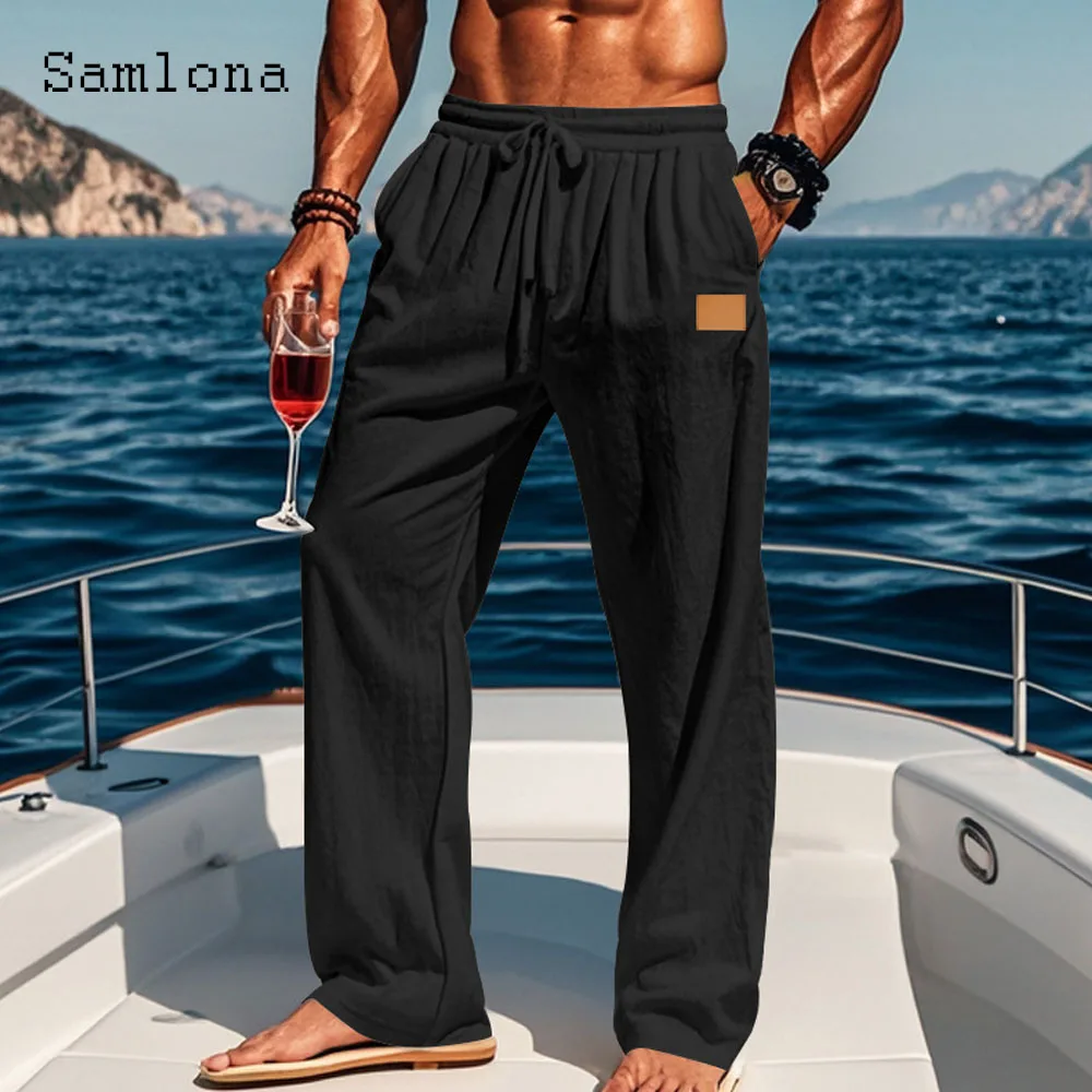 2025 American and European Casual Beach Pants Solid White Full-Length Trouser Plus Size 5xl Mens Casual Drawstring Hotpants New