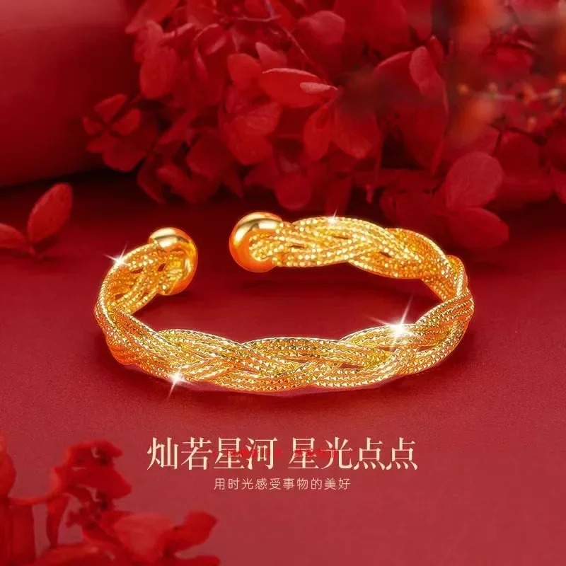 24K yellow gold 9999 real gold Bohemian Flash Bracelet High-end Light Luxury Open All-match Bracelet Gift for Valentine's Day