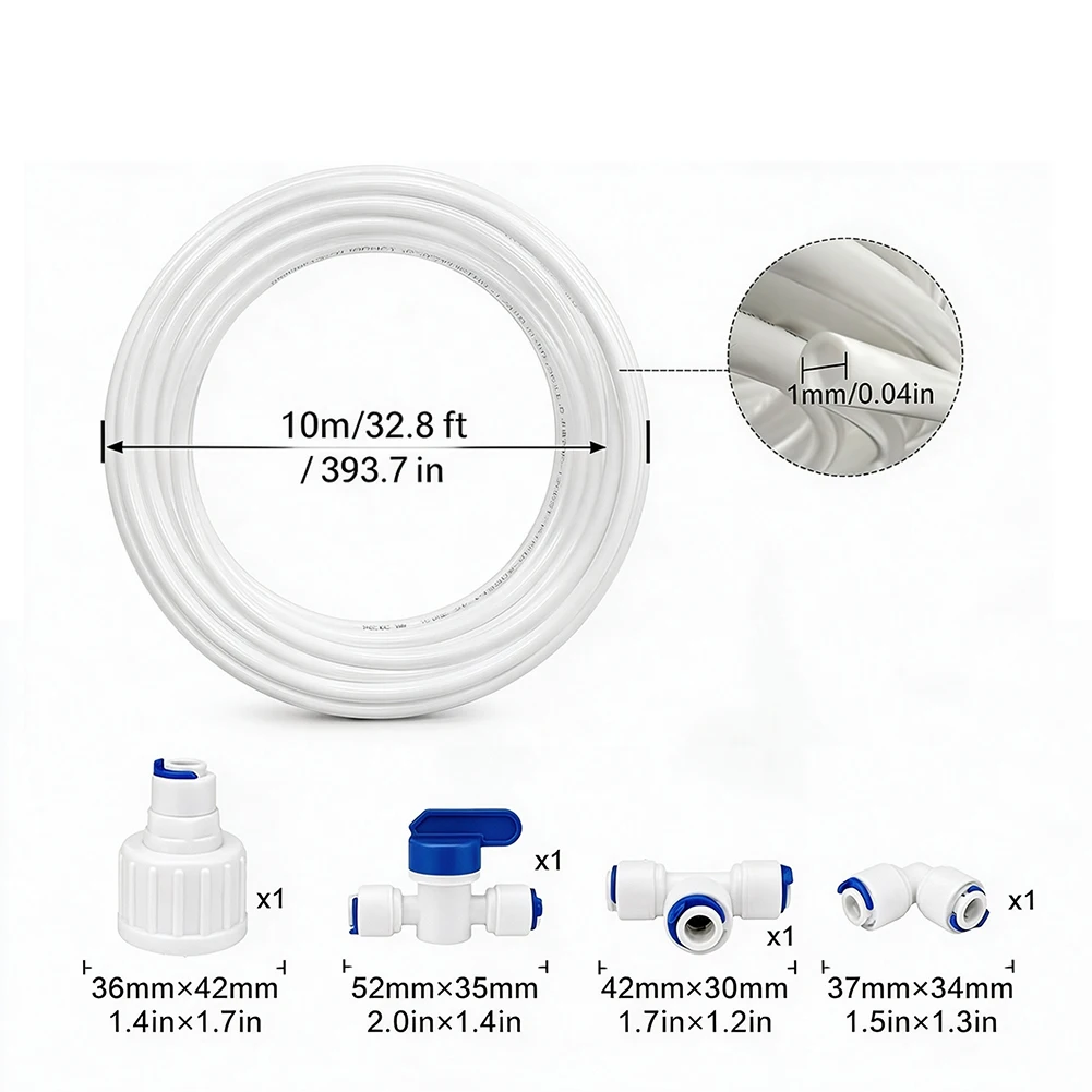 10M 1/4 Inch Refrigerator Water= Supply Tubing Kit With Quick Connect Fittings For Ice Maker Filter Humidifier Refrigerators