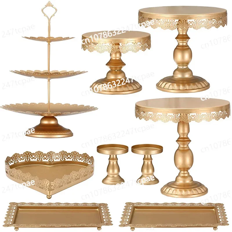 Golden wrought iron dessert table ornament display stand cake tray European afternoon tea snack rack cold meal tea break table