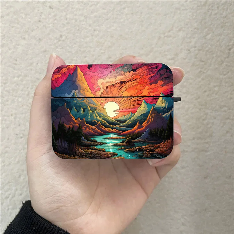 Sunset Scenery Flowers AirPods Case Black Wireless Bluetooth Earphone Case for Apple Airpods 1 2 3 Pro 2 Protective Case image 3