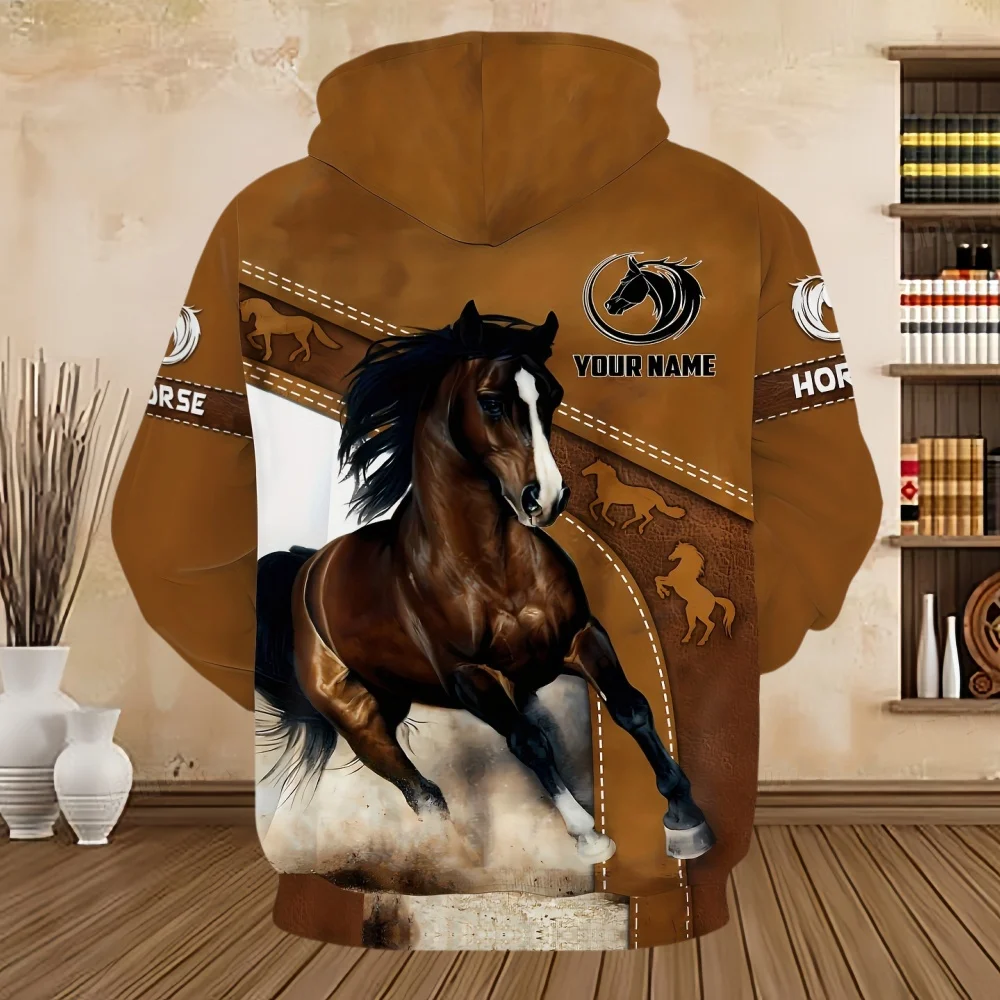 Vintage Horse 3D Print Harajuku Street Sports Men's Sweatshirt Fall Outdoor Climbing Running Long Sleeves Blouse Men's Hoodies