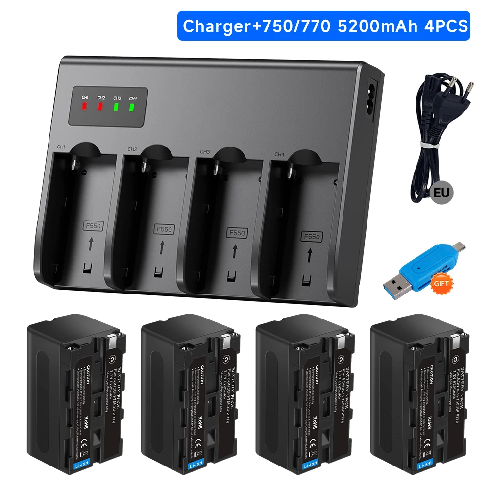 

PALO NP-F770 F750 F730 NP-F780 Battery With 4-Channel Battery Charger for Sony NP F960 F970 NP-F550 CCD-TRV58 V1J Z1 NPF770