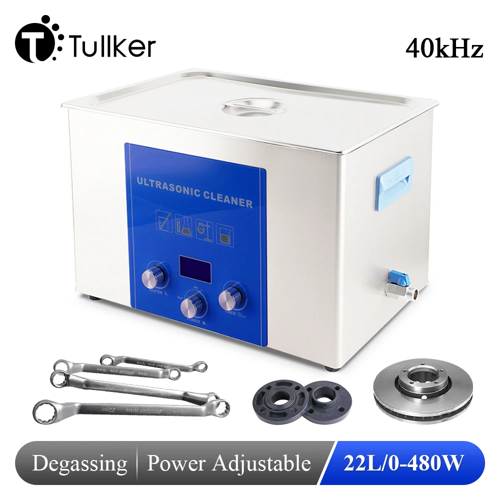 Tullker 22L Ultrasonic Cleaner Bath Electronic Motor Parts Ultrason Washer Oil Stains Dental Sonic Washing Stainless Basket