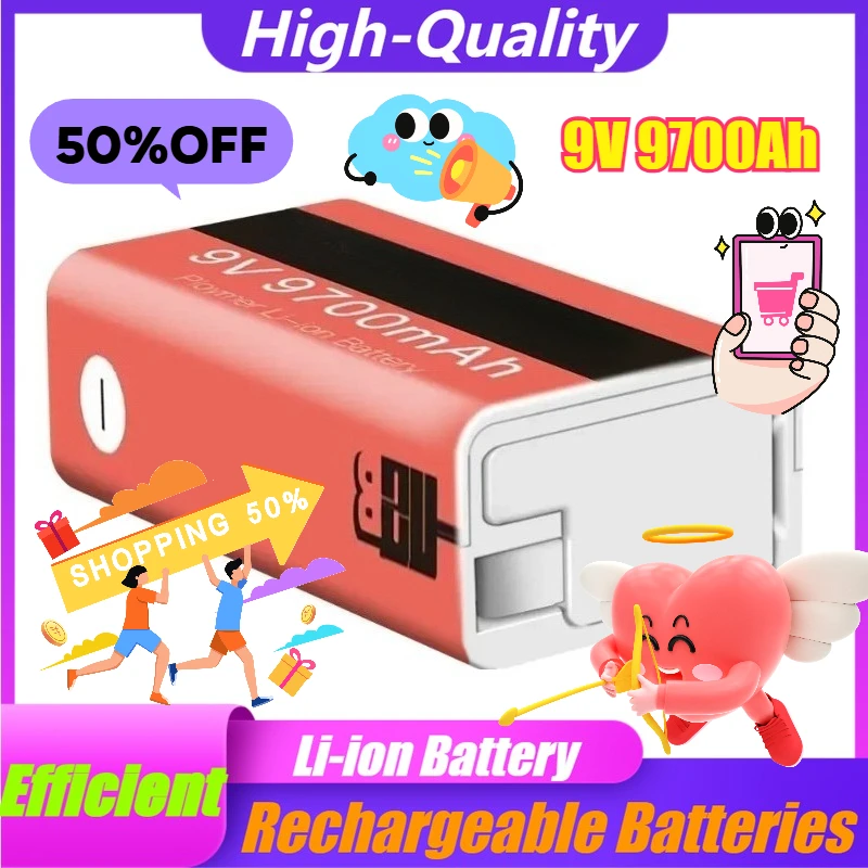 

9V Rechargeable Battery 9700Ah USB Battery for Multimeter Toys Remote Control Microphone Fast Charging