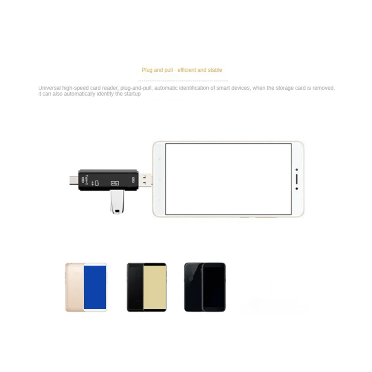 

5 in 1 USB 2.0 Type C/USB /Micro-USB/TF/SD Memory Card Reader OTG Card Reader Adapter Mobile Phone Accessories,Black